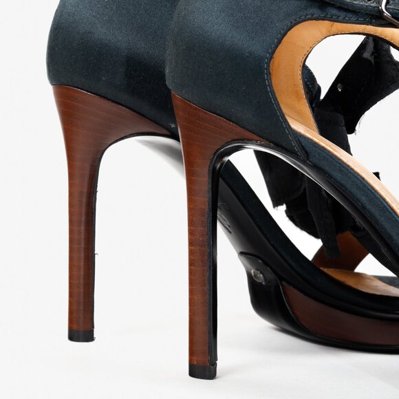 Lanvin Green Satin Bow Accents Heeled Sandals - Picture 9 of 10